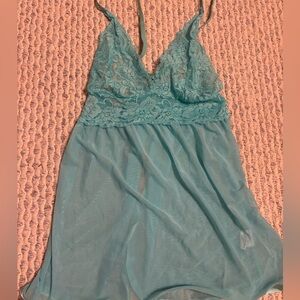 Elegant Lace Trimmed Babydoll Lace dress in Teal
